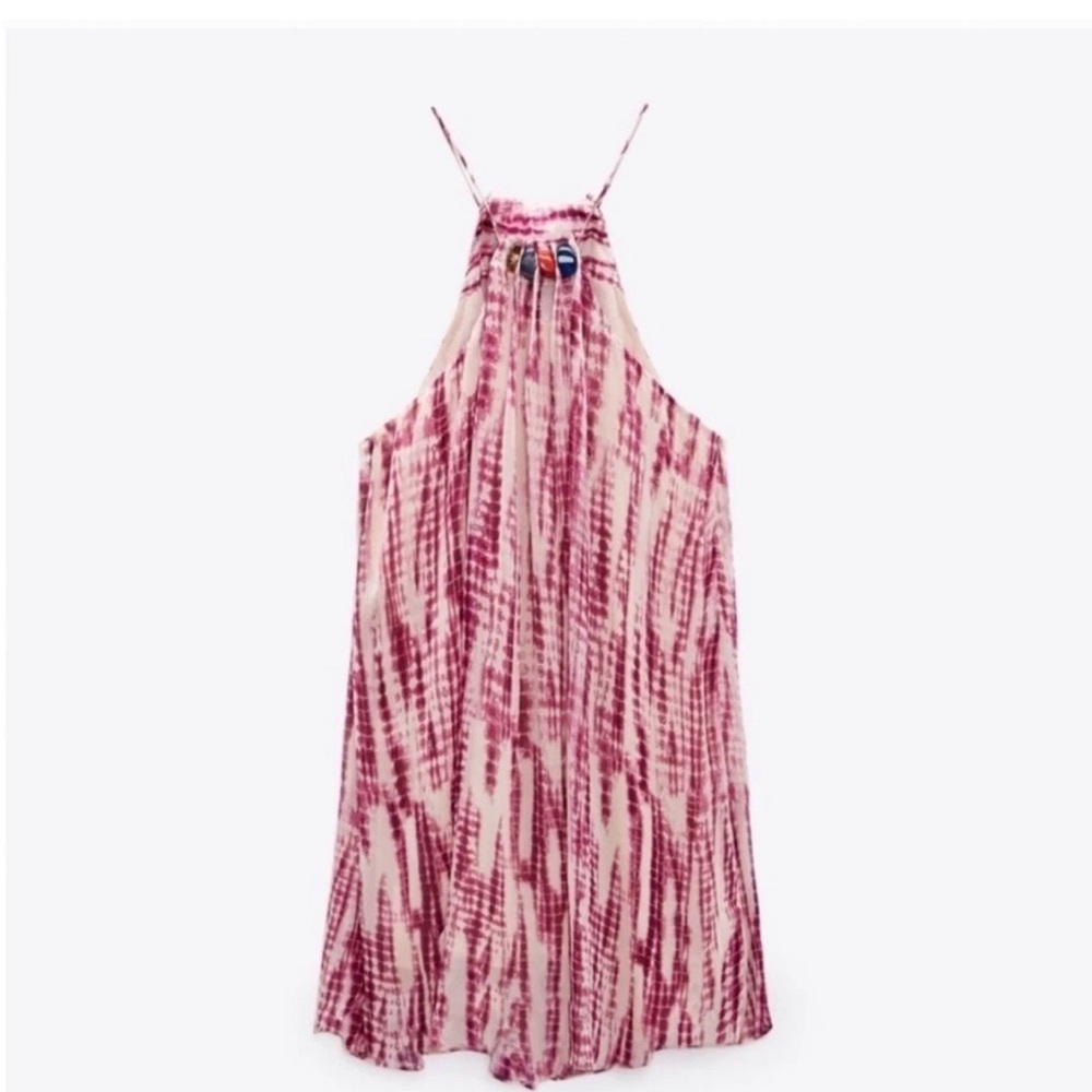 Zara Red Tie-Dye Stone Halter Mini Dress - Picture 8 of 8